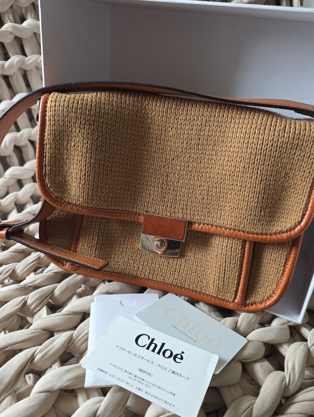 Chloé Woven Shoulder Bag with Leather Trim